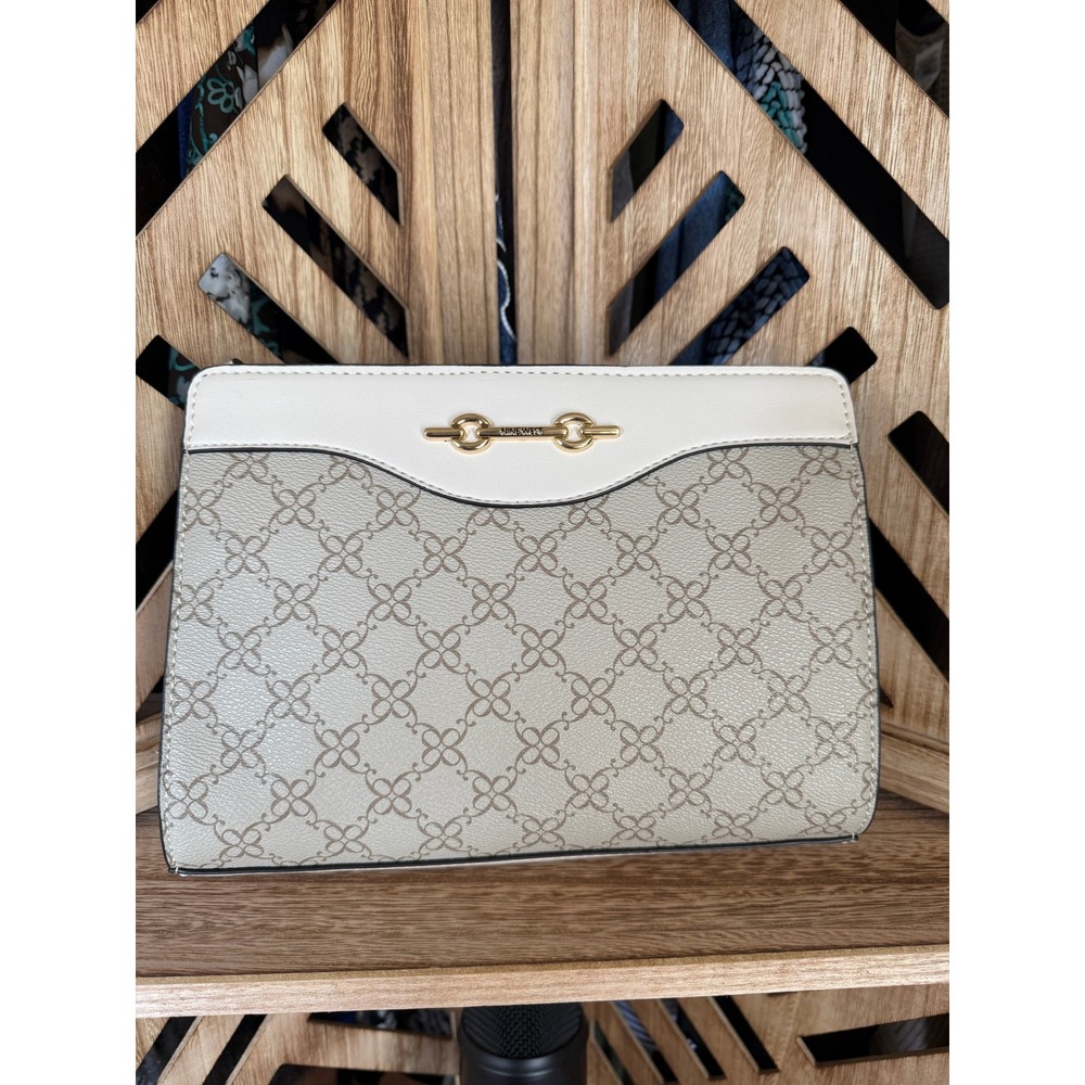New Nine West Beige Logo Crossbody Bag with Strap